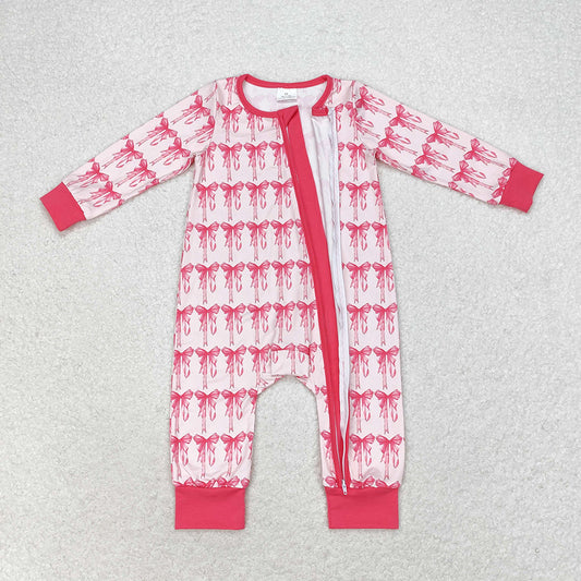 Baby Infant Girls Pink Bows Zip Long Sleeve Rompers