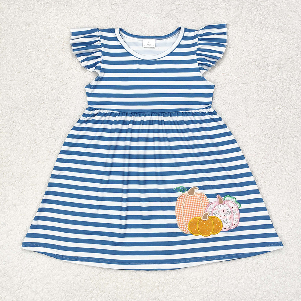 Baby Girls Boys Blue Stripes Pumpkin Sibling Shirt Dresses