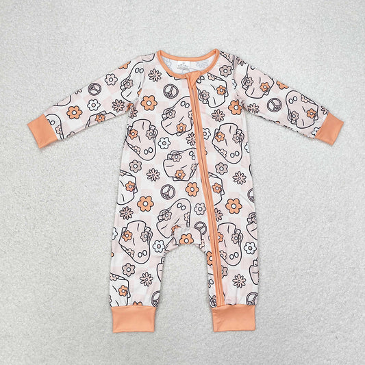 Baby Infant Girls Flowers Ghost Zip Rompers