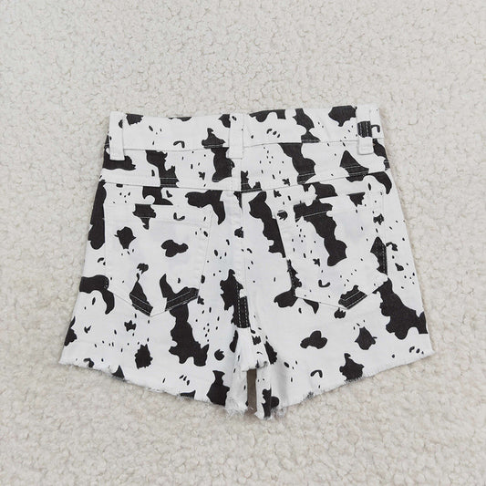 Baby Girls Black White Cow Distressed Denim Shorts