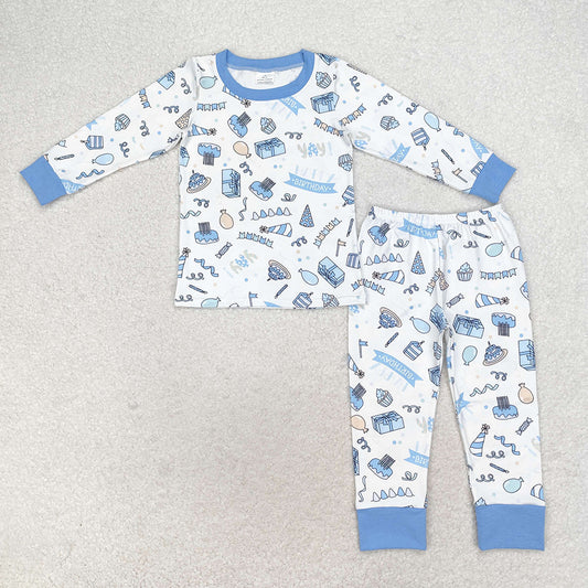 Baby Boys Birthday Blue Shirt Pants Pajamas Clothes Sets