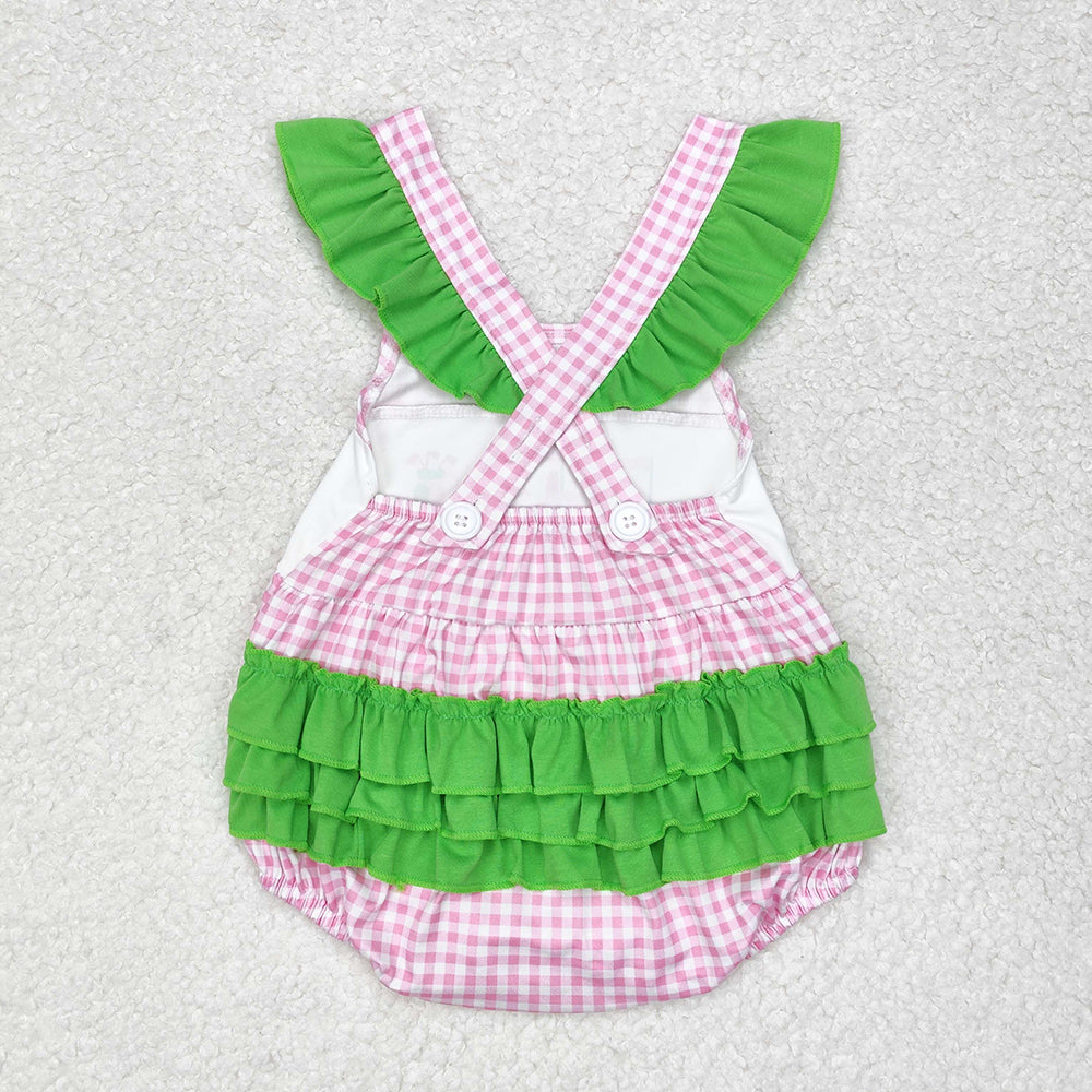 Baby Infant Girls Golf Hole In One Pink Checkered Ruffle Rompers