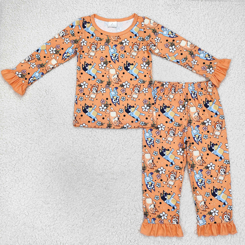 Baby Girls Dogs Flowers Top Pants Pajamas Clothes Sets