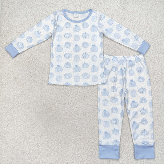 Baby Boys Blue Pumpkin Top Pants Bamboo Pajamas Clothes Sets