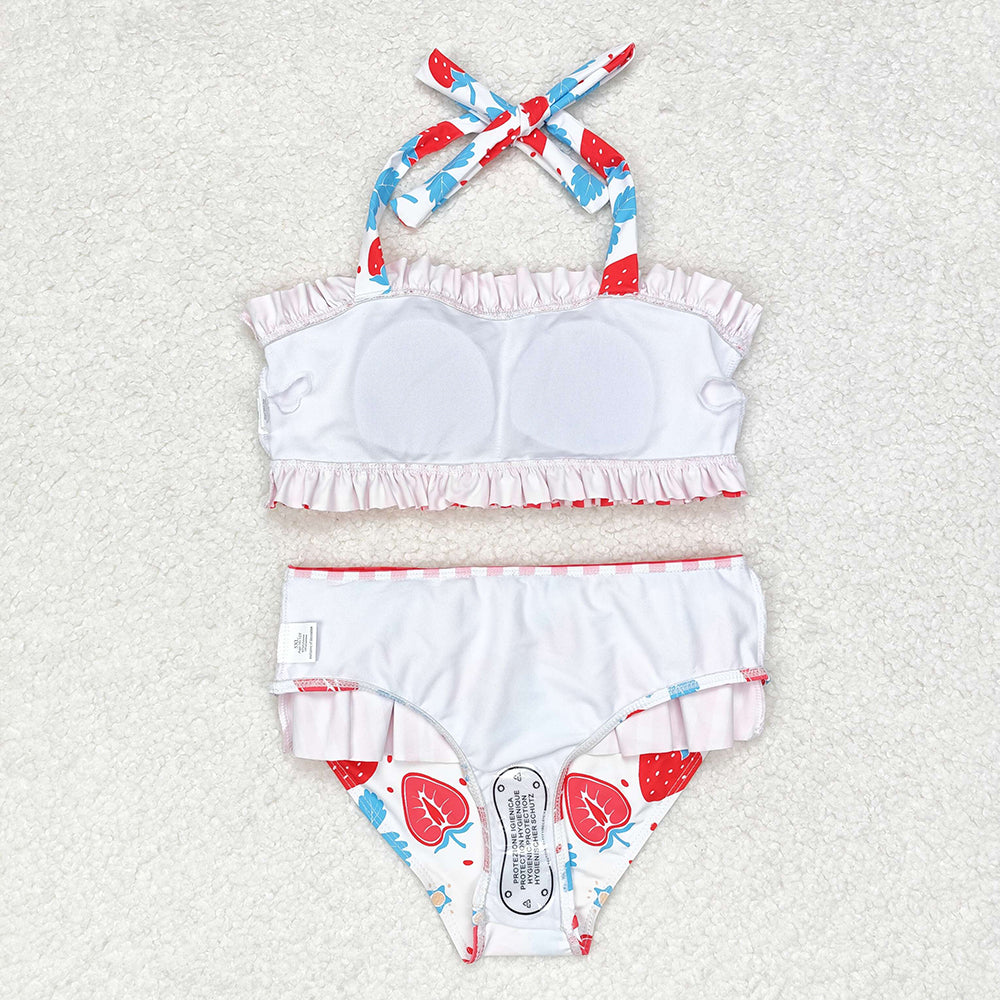 Baby Girls Summer Strawberry Halter Straps Two Pieces Swimsuits