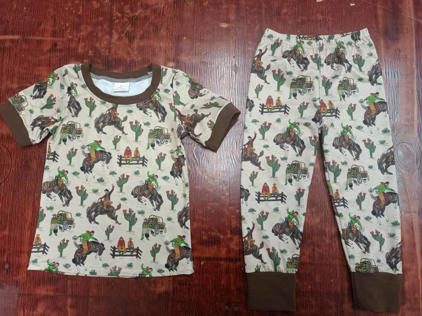 Preorder (moq 5)Baby Boys Western Rodeo Cactus Top Pants Pajamas