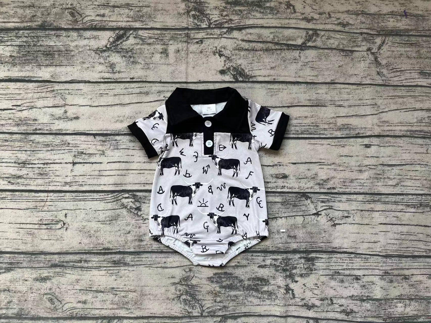 Baby Boys Cow Western Black Short Sleeve Rompers