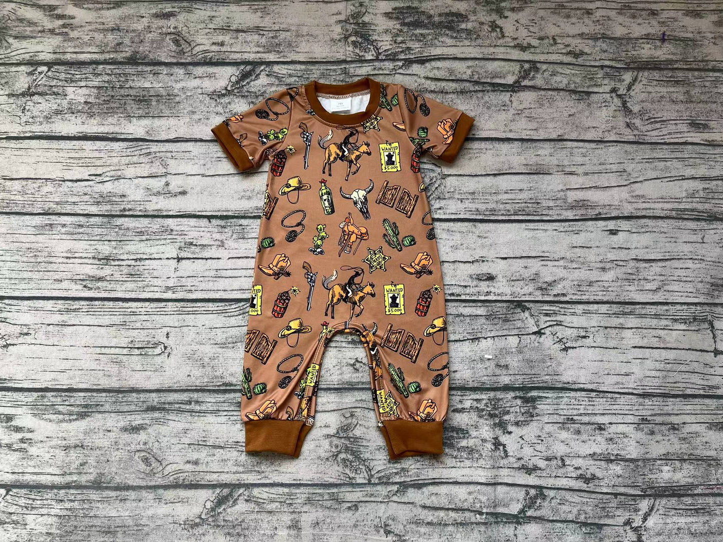 Baby Infant Boys Summer Western Rodeo Cow Skull Rompers