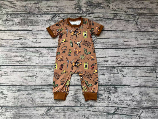 Baby Infant Boys Summer Western Rodeo Cow Skull Rompers