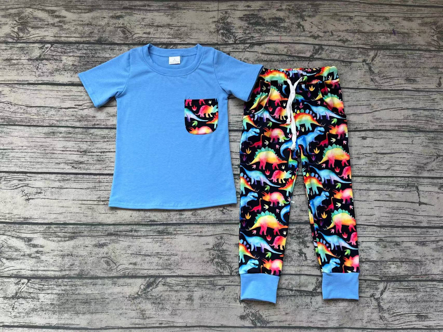 Baby Boys Colorful Dinosaur Pocket Tee Pants Clothes Sets