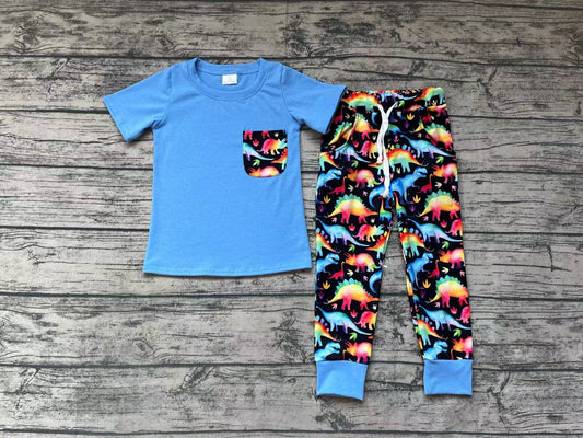 Baby Boys Colorful Dinosaur Pocket Tee Pants Clothes Sets