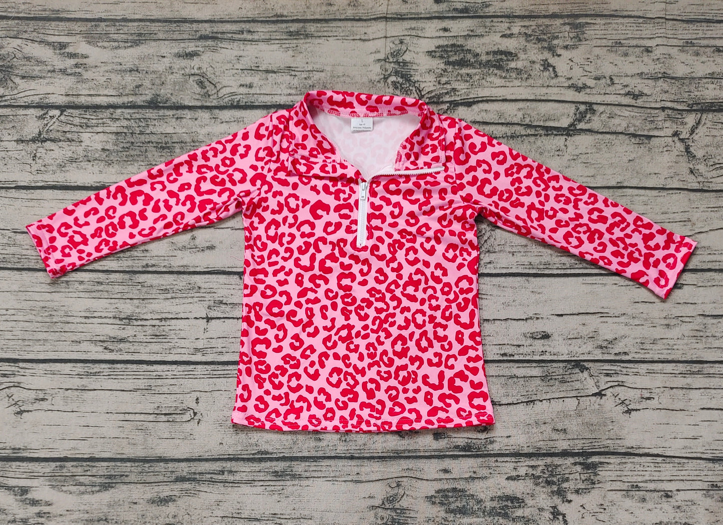 Baby Girls Toddler Valentines Pink Leopard Zip Pullover Long Sleeve Tops