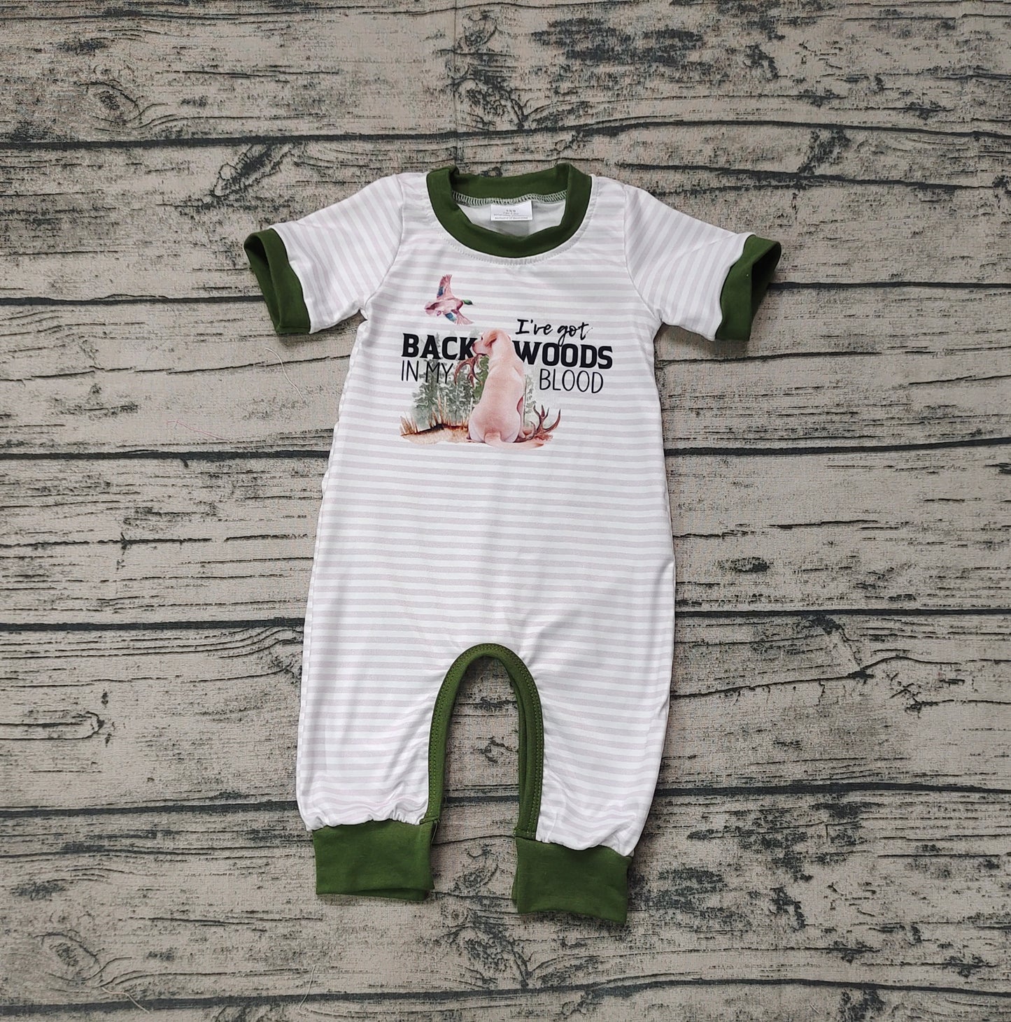 Baby Infant Boys Dog Duck Hunting Short Sleeve Stripes Rompers