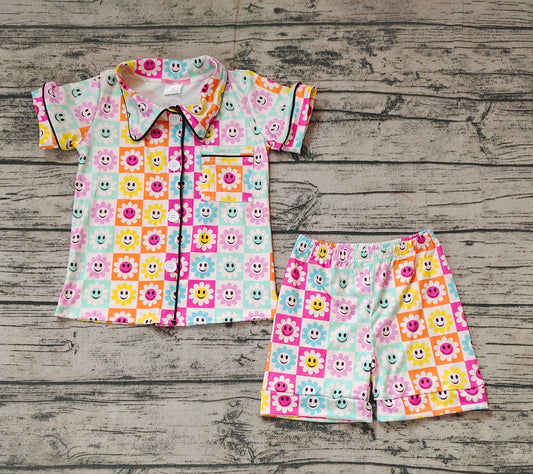 Baby Girls Flower Spring Summer Smile Buttons Shirt Shorts Pajamas Clothes Sets