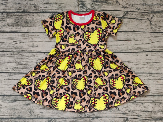 Baby Girls Softball Short Sleeve Leopard Knee Length Dresses