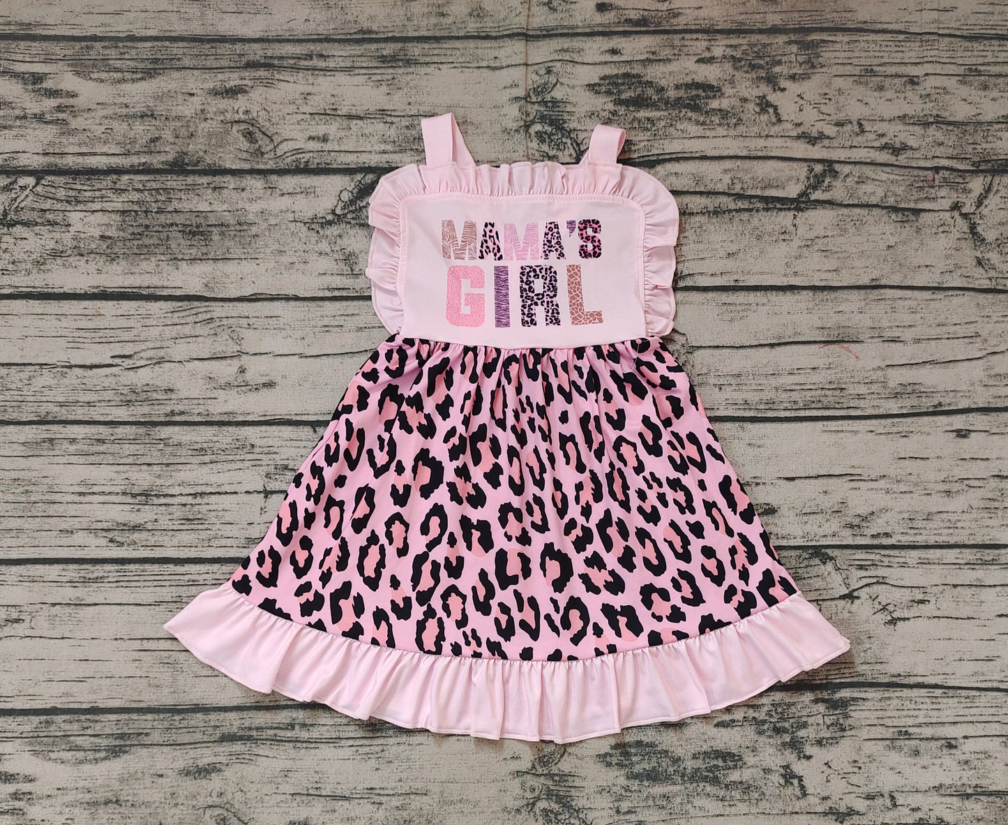 Baby Girls Mama's Girl Pink Leopard Straps Ruffle Dresses