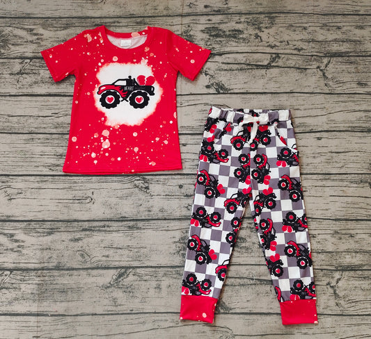 Baby Boys Valentines Tractor Short Sleeve Top Pants Clothes Sets