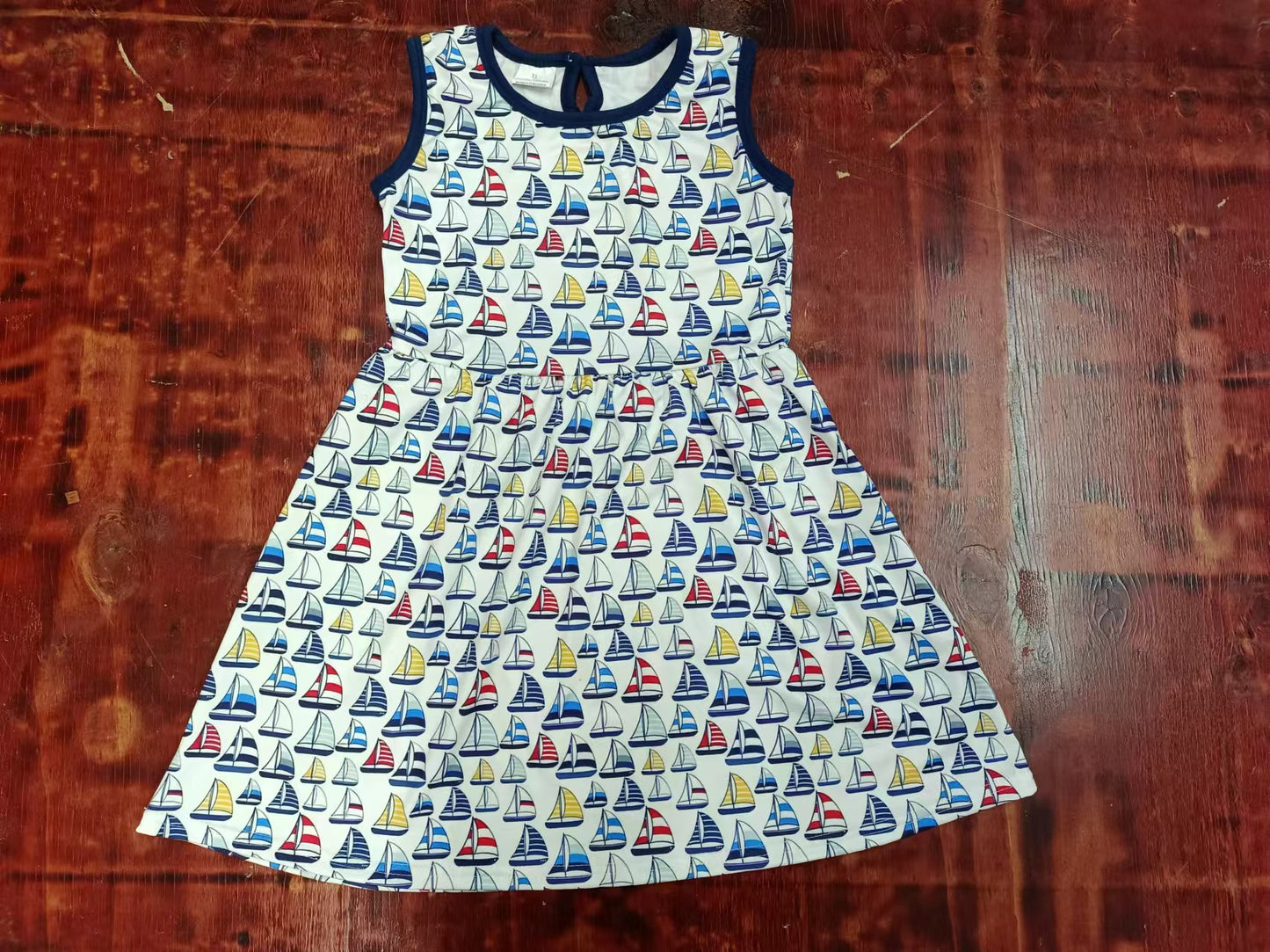 Preorder (moq 5)Baby Girls Sail Boats Sleeveless Knee Length Dresses