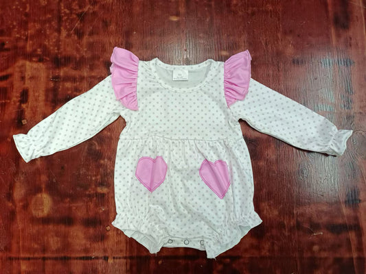 Preorder(moq 5)Baby Infant Girls Valentines Dots Heart Sleepers Rompers