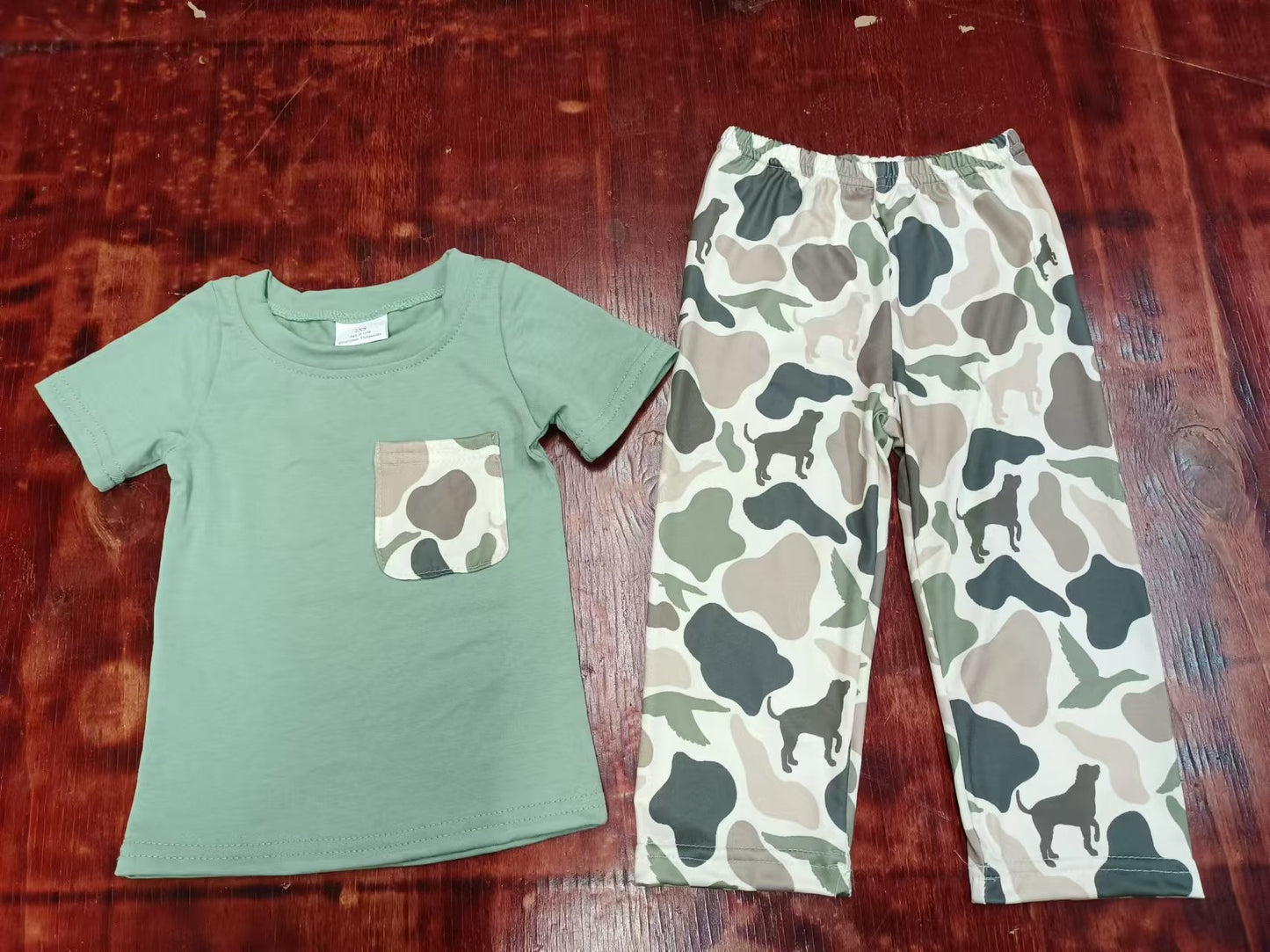 Preorder (moq 5)Baby Boys Pocket Top Dog Camo Pants Outfits Clothes Sets