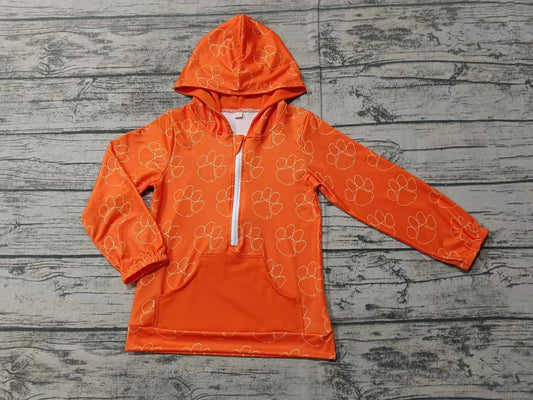 Preorder (moq 5)Baby Girls Orange Paw Football Team Hooded Cardigan Tops