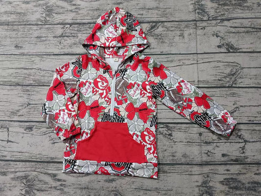 Preorder (moq 5)Baby Girls Ohiostate Bow Flowers Football Team Hooded Cardigan Tops