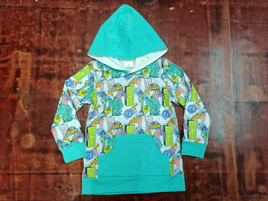 Preorder (moq 5)Baby Girls Turquoise Monster Hooded Cardigan Tops