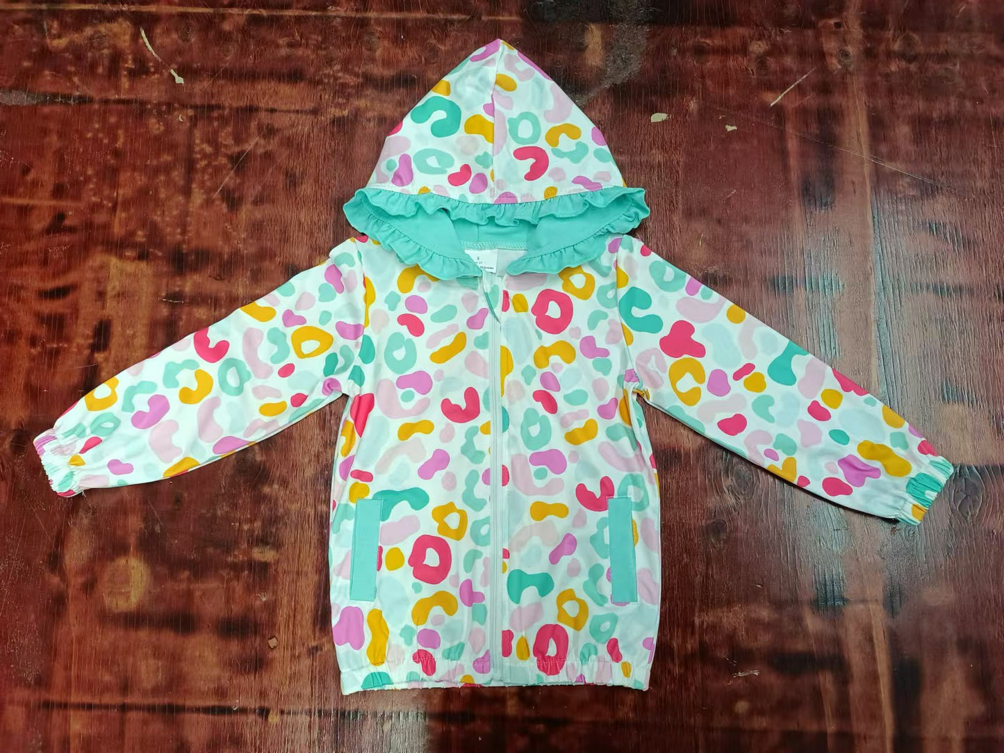 Preorder (moq 5)Baby Girls Turquoise Leopard Hooded Ruffle Cardigan Tops