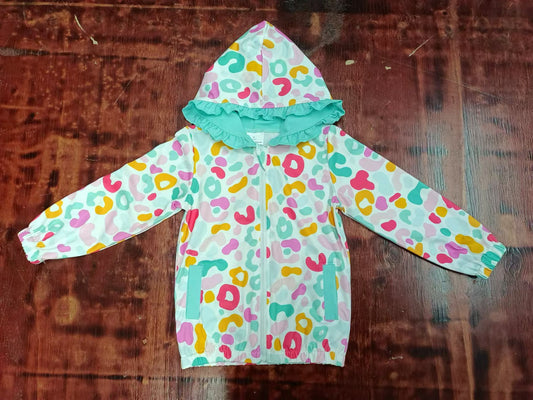 Preorder (moq 5)Baby Girls Turquoise Leopard Hooded Ruffle Cardigan Tops