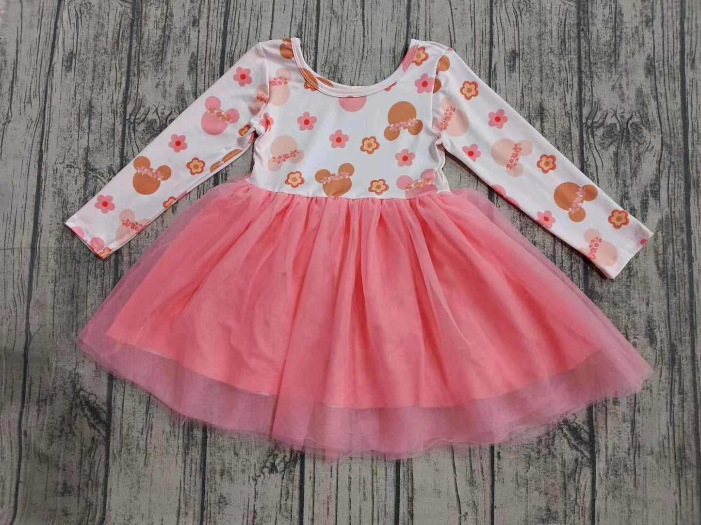 Baby Girls Long Sleeve Pink Cartoon Tutu Dresses preorder(moq 5)