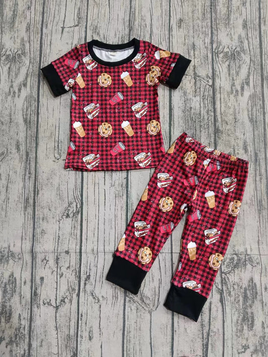 Preorder (moq 5)Baby Boys Cookie Checkered Shirt Top Pants Pajamas Clothes Sets