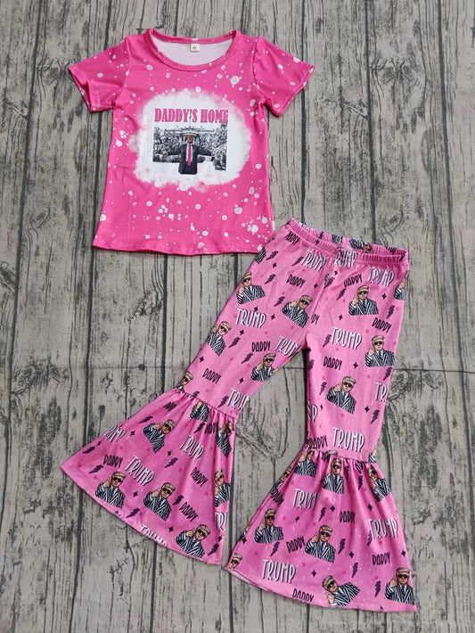 Preorder (moq 5)Baby Girls Daddy's Home Shirt Bell Pants Clothes Sets