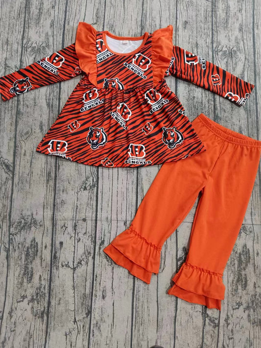 Baby Kids Girls Football Orange Bengals tiger Team Tunic Pants Clothes Sets preorder(MOQ 5)