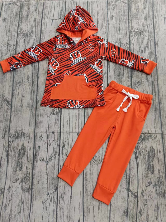 Baby Kids Football Orange Bengals tiger Team Hooded Top Pants Clothes Sets preorder(MOQ 5)