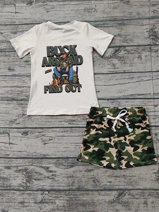 Preorder (moq 5)Baby Boys Trump Shirt Top Green Camo Shorts Clothes Sets