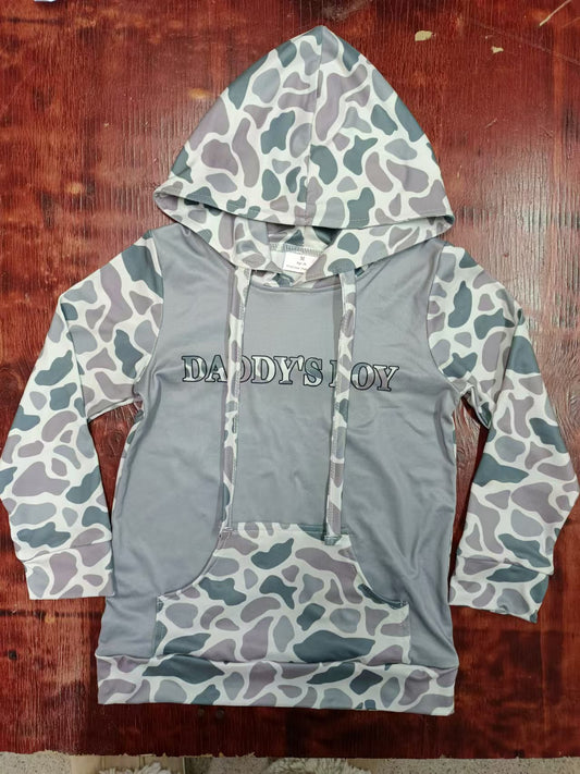 Preorder (moq 5)Baby Boys Daddy's Boy Grey Camo Hooded Cardigan Tops