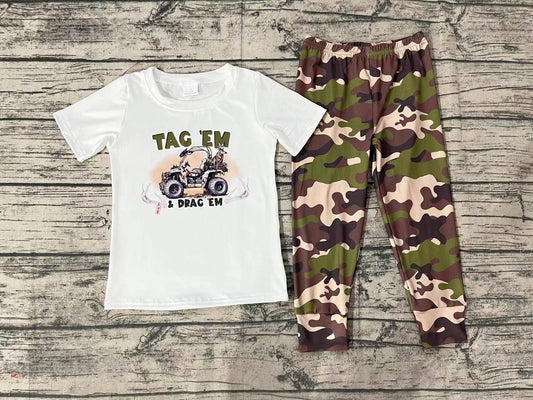 Baby Boys Tractor White Tee Shirt Top Camo Pants Clothes Sets