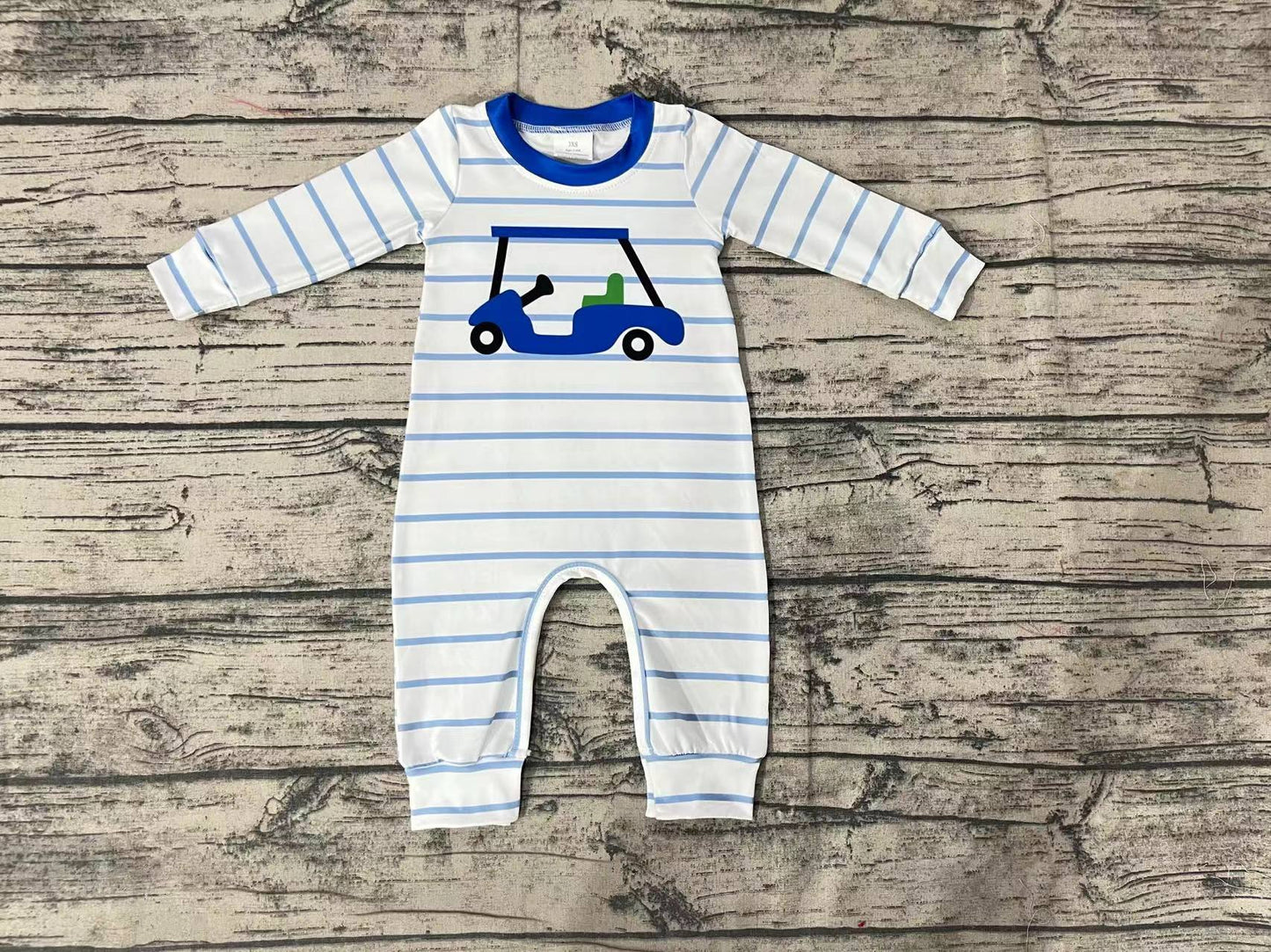 Baby Boys Golf Blue Stripes Short Sleeve Rompers