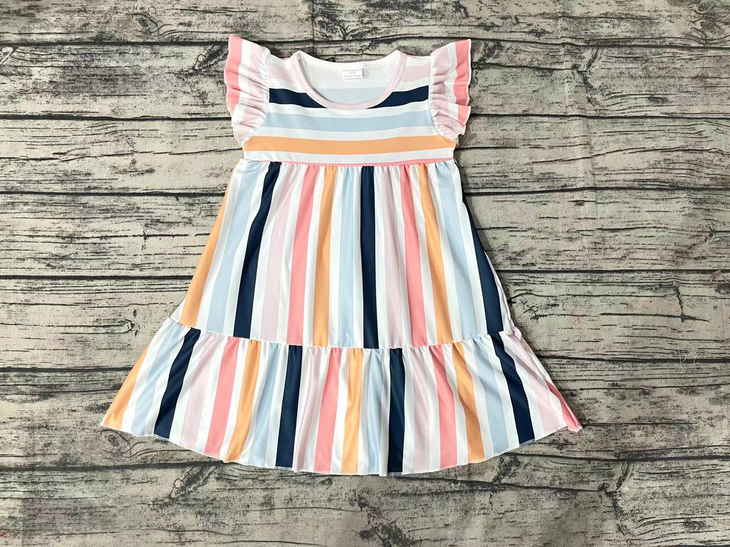 Baby Girls Spring Colorful Stripes Flutter Sleeve Ruffle Knee Length Dresses