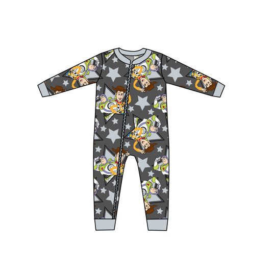 Baby Boys Cartoon Toys Grey Zip Rompers preorder(moq 5)