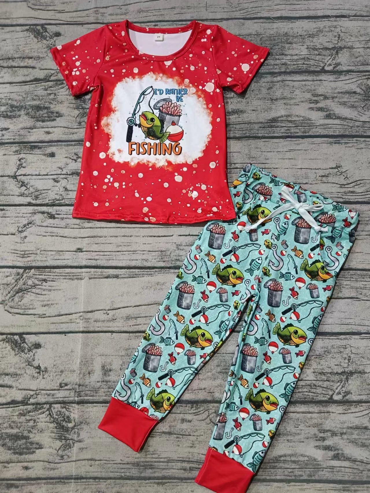 Baby Boys Fishing Red Shirt Pants Clothes Sets Preorder(moq 5)