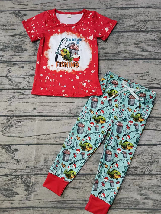 Baby Boys Fishing Red Shirt Pants Clothes Sets Preorder(moq 5)