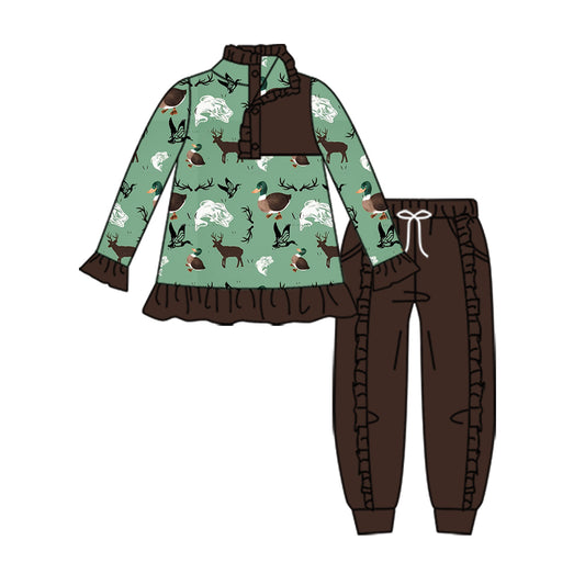 Baby Girls Duck Hunting Long Sleeve Shirt pullover Ruffle Pants Sets preorder(moq 5)