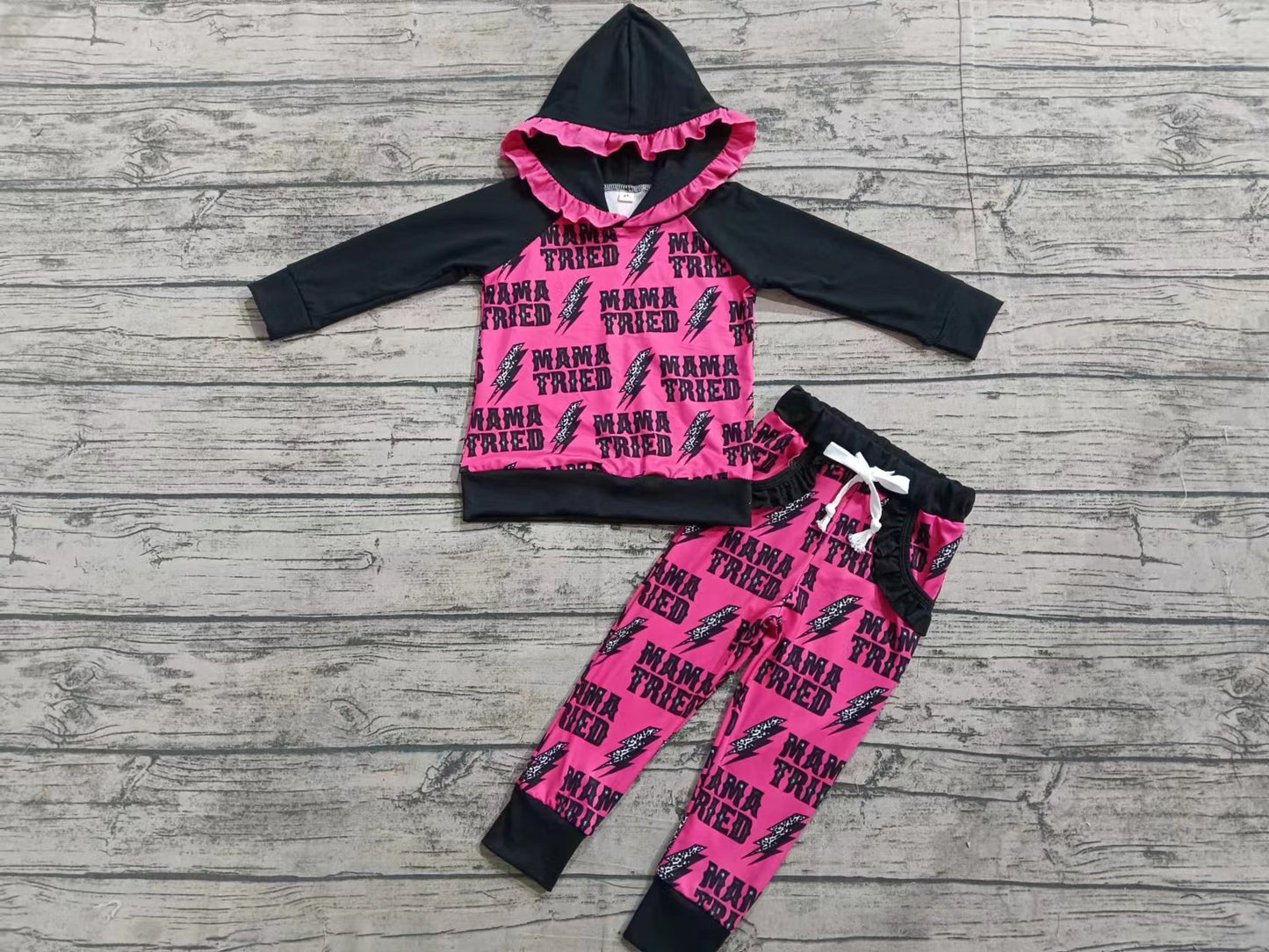 Baby Girls Mama Tried Hooded Top Pants Clothing Sets preorder(moq 5)