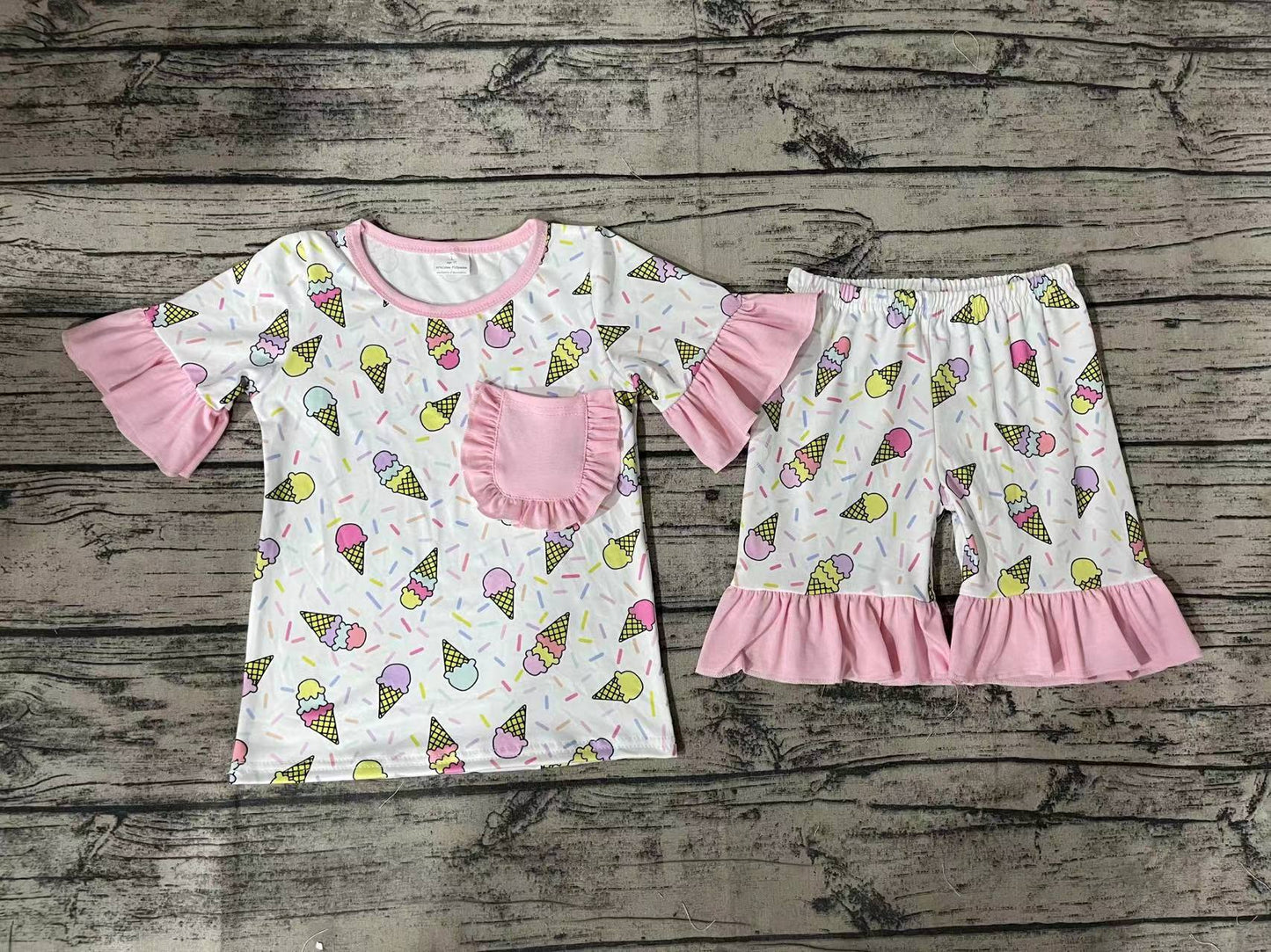 Baby Girls Pink Popstick Shirt Top Shorts Pajamas Clothes Sets