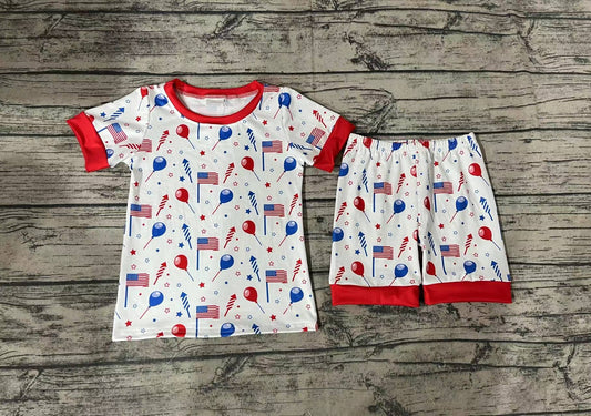 Baby Boys 4th Of July Flags Balloons Shirt Top Shorts Outfits Clothes Sets