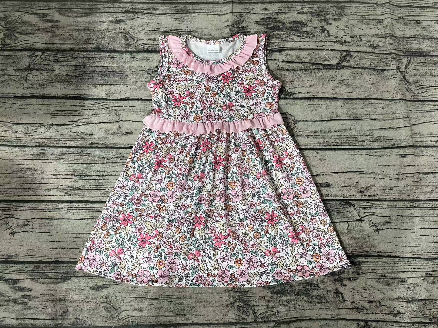 Baby Girls Pink Flowers Bows Sleeveless Knee Length Dresses