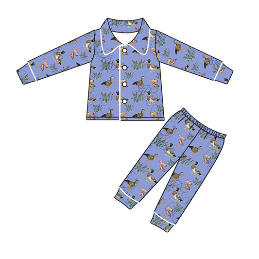 Baby Kids Duck Buttons Up Fall Pajamas Clothes Sets preorder(moq 5)