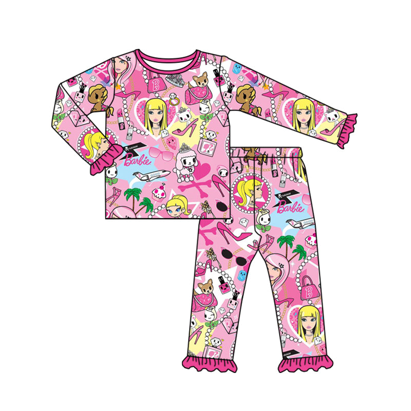 Baby Girls Pink Cats Doll Pajamas Clothing Sets preorder(moq 5)