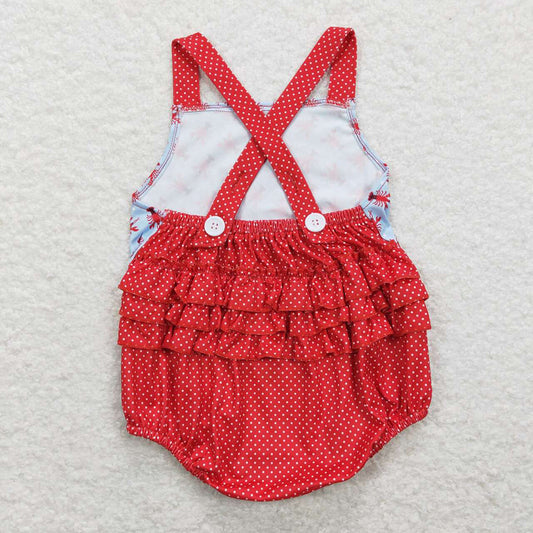 Baby Infant Girls Crawfish Straps Ruffle Bubble Rompers
